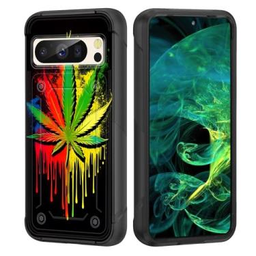 Imagem de wiaekosef Capa para Pixel 8 Pro, capa protetora resistente à prova de choque com camada dupla de policarbonato rígido e silicone macio à prova de choque para Google Pixel 8 Pro 2023, folha de maconha