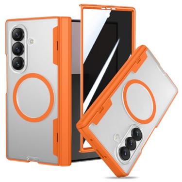 Imagem de VEGO Capa para Galaxy Z Fold 7, compatível com MagSafe, com [proteção de dobradiça][protetor de tela de privacidade frontal], capa transparente magnética antiespiar translúcida fina para Samsung Z