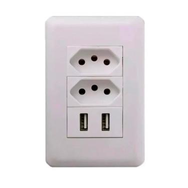 Imagem de Tomada Universal Usb Dupla Branco Bivolt Parede