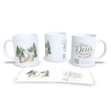 Imagem de Caneca Decorativa com Mensagem 'Que a Esperança Visite Seu Dia', Porcelana Branca, Design Floral Verde e Bege com Laço, QR Code (23203)