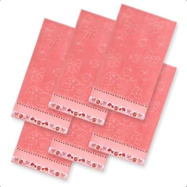 Imagem de Kit 6 Toalha Lavabo Infantil Jaquard Com Barra Pinte e Borde (Salmão Cogumelo)