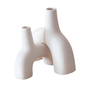 Imagem de IEUDNS 2Pcs Vaso Decorativo Vaso de Cerâmica Vaso de Flores Arranjo Floral Vaso Minimalista para Festa de Entrada Mesa Estante de Livros Fazenda, Branco