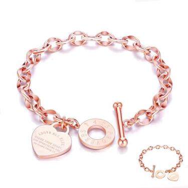 Imagem de pichuxiu Pulseira de coração banhada a ouro 18 quilates/prata/ouro rosa bíblica escritura coração pulseira para mulheres joias presente zircão ela elo corrente OT fecho aço inoxidável aniversário, 8.1