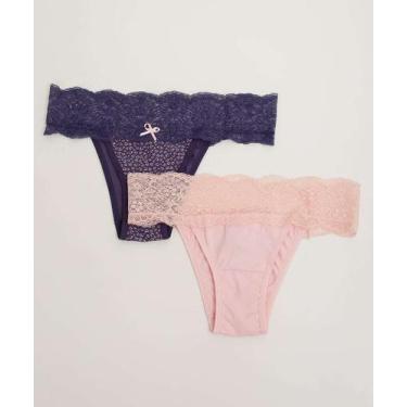 Imagem de Kit 2 Calcinhas Tanga Recorte Renda Marisa-83914, Azul, Rosa, M