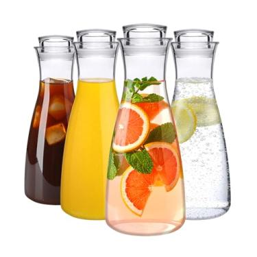 Imagem de Amazing Abby - Cara - Pacote com 4 garrafas de acrílico (1,020 g), jarra de plástico com tampa, jarro de geladeira, redondo, transparente, livre de BPA, à prova de quebra, ótimo para chá gelado