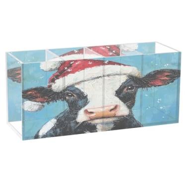 Imagem de CEBUGI Porta-lápis de acrílico com 4 compartimentos, organizador de lápis transparente preto e branco, suporte de pincel de maquiagem de vaca para escritório em casa, escritório