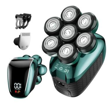 Imagem de Barbeador Elétrico de Cabeça Wyklaus 7D para Homens Carecas, Kit de Cuidados Masculinos Secos e Úmidos à Prova D'água com Aparador de Pelos do Nariz e Cabo USB