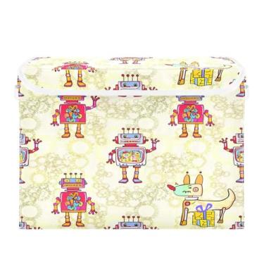 Imagem de Wassud Cestos de armazenamento dobráveis com tampas, robôs coloridos, cestas organizadoras de tecido dobráveis para armário, casa e decoração sazonal 41,5 x 32,5 x 29,5 cm