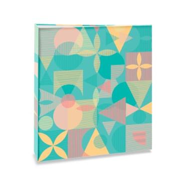 Imagem de Álbum de fotos Ical, encadernação fichário, para 300 fotos 10x15cm - envelope plástico branco - linha Formas - modelo geométrico acqua - 345