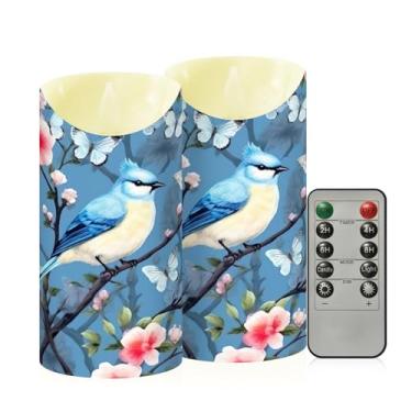 Imagem de Wassud Pássaro azul na linda árvore velas sem chamas com controle remoto, velas realistas cintilantes com temporizador, velas decorativas para Natal, casamento, festa, decoração de casa média