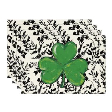Imagem de Artoid Mode Jogo americano Black Leaves Shamrocks do dia de São Patrício, conjunto com 4, tapetes de mesa irlandeses sortudos de 30 x 45 cm para decoração de festa, cozinha, jantar