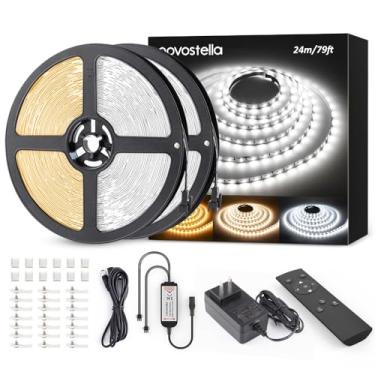 Imagem de Novostella Kit de luz de tira de LED branco ajustável de 24 m regulável 3000K-6000K Fita de LED flexível 24V Fita de LED para palco, quarto, festa, cozinha, escada sala de estar, teto luz do dia branca quente