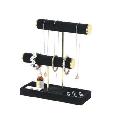Imagem de Coward Suporte de colar de pulseira, suporte de joias T-bar, organizador de joias com bandeja para colares, pulseiras, anéis, brincos e relógios (veludo preto)