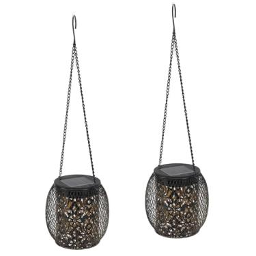 Imagem de Hyuduo Lanternas Solares Suspensas Ao Ar Livre, Lâmpada Solar de Ferro Forjado Com Luzes LED IP65 à Prova d'água para Decoração de Gramado de Jardim e Pátio, Tamanho de 4,3 Polegadas