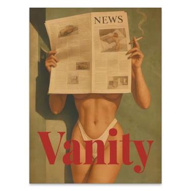 Imagem de YYS Fashion Hot Girl Reading Newspaper Wall Art 70's Vintage Poster Bikini Canvas Prints Sexy Woman Picture Artwork for Living Room Room Decor Estética 30,5 x 40,6 cm sem moldura