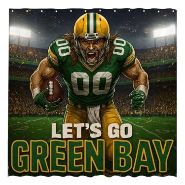 Imagem de Funnytree Cortina de chuveiro Gridiron Power Charge de 182 x 182 cm, capacete de guerreiro de campo, decoração de banheiro, tecido impermeável, durável, fácil de cuidar, lavável (ganchos não incluídos