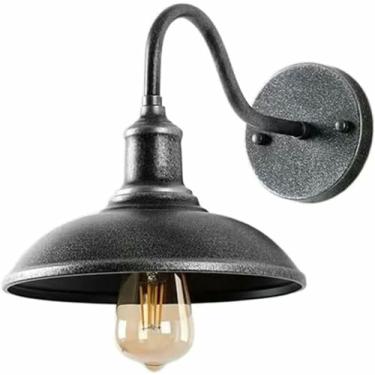 Imagem de WLHAZMWY Lâmpada de parede estilo europeu E27 Arandela de parede industrial retrô, luz externa redonda à prova d'água, arte de ferro 1 lâmpada para varanda (bronze prateado, 29 x 26 cm)