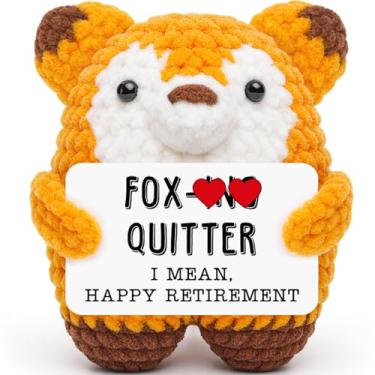 Imagem de Funny Retirement Gifts for Women Men, Happy Retirement Handmade Crochet Fox with Card for Coworker Colleague Friend Boss Lady Teacher, Humor Quitter Retiring Gift for Her Him, Funny Fox Decoration