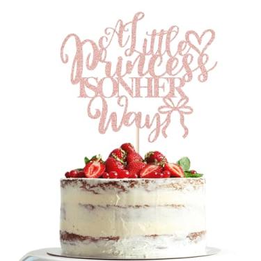 Imagem de Dxsdgetue Rose gold A Little Princess is on her Way Cake Topper,Bows Girl Cake Decorating，Good for baby shower, Gender reveal,girls birthday party decoration supplies