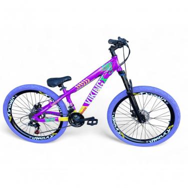 Imagem de Bicicleta Aro 26 Vikingx Tuff Freeride 21v Aro Vmaxx Freio A Disco Garfo Suspensão Pneu Flame Roxo-amarelo X25