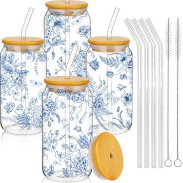 Imagem de Cunhill 4 peças presentes de agradecimento de funcionários copo de café gelado com tampa de bambu e canudo 473 ml copos copo de cerveja para presente de aniversário mulheres professoras funcionários