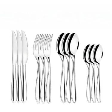 Imagem de Kit Jogo De Talheres Talher Em Inox 48 Peças Garfo Faca Serra Colher De Mesa E Colher De Sobremesa Faqueiro(KIT 48 COMPLETO)