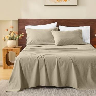 Imagem de MEISHANG Lençóis King Size 100% linho puro francês - Conjunto de lençóis de cama com 4 peças, linho macio e durável, antirasgos, respirável, absorção de umidade com bolso profundo de 41 cm (marrom