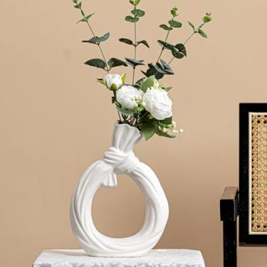 Imagem de ChifonCyan Vaso de cerâmica contemporâneo, branco, abstrato moderno, decoração de casa, peça de arte para mesa, prateleira, escritório, V-DBD-SBJH-W
