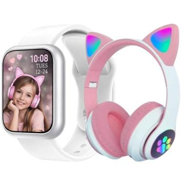 Imagem de Relógio Smartwatch Feminino Menina Fone De Ouvido Led Orelha Gatinho G