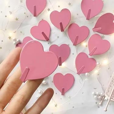 Imagem de 3 ganchos adesivos em forma de coração, ganchos de parede impermeáveis românticos, ganchos resistentes para chaves, chapéus, toalhas, acessórios de banheiro, suprimentos para casa - rosa rosa