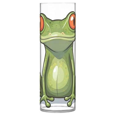 Imagem de JUZIHAI Vaso de flores para sapo de árvore de olhos vermelhos 9,9 cm x 30 cm Vaso de flores moderno de cilindro de plástico para decoração de casa de centro de mesa de casamento