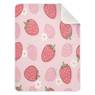 Imagem de Qilmy Cobertor de bebê com estampa de morango 76 x 101 cm, cobertor infantil de algodão macio para meninos e meninas, cobertor leve e quente para bebês e bebês recém-nascidos