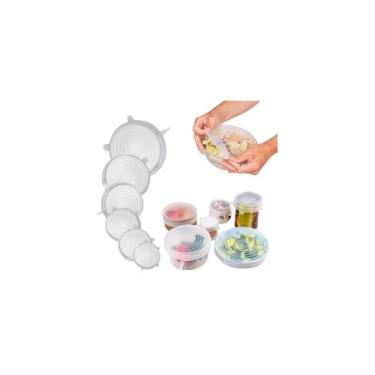 Imagem de Kit de Tampas de Silicone Reutilizáveis, 6 Unidades, Transparente, Grau Alimentício, Livre de BPA, Diâmetros 6cm a 17cm, 60g