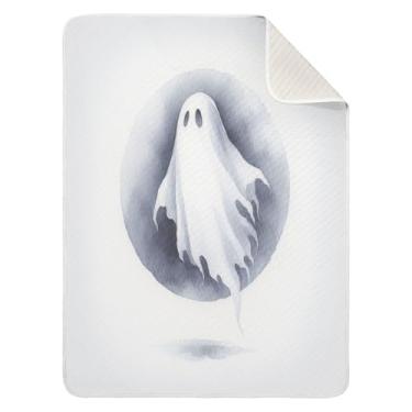 Imagem de Qilmy Cobertor de bebê Halloween Boo 76 x 101 cm, cobertor infantil de algodão macio para meninos e meninas, cobertor leve e quente para bebês de berço, carrinho de bebê, soneca, recém-nascido