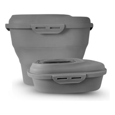 Imagem de Porta Ração 10kg Dobrável para Cães e Gatos – Container Hermético com Rodinhas e Tampa Superior (Cinza)