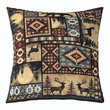 Imagem de Erosebridal Capa de almofada rústica de urso 55 x 55 cm, capa de almofada de grade de búfalo, capa de almofada quadrada decorativa de cabana de fazenda de cervo de caça, capa de almofada tribal asteca