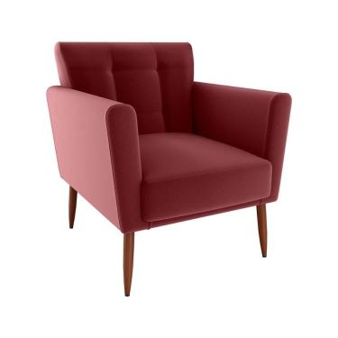 Imagem de Poltrona Decorativa Confortável Pés Em Madeira Maciça Cancun Veludo Vinho Matrix Veludo Vermelho