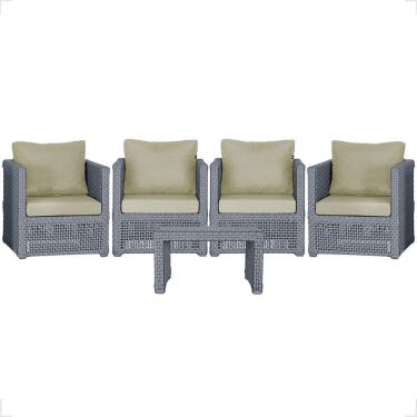 Imagem de Mesa E 4 Poltronas Madri Corda Náutica Estofado 7 Trama Prata