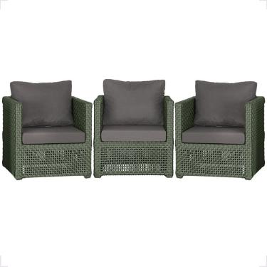 Imagem de 3 Poltronas Madri Alumínio Corda Náutica Estofado 11 Trama Verde