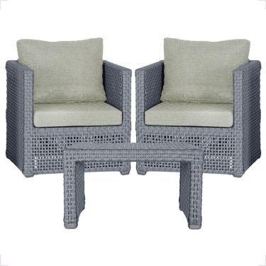 Imagem de Mesa E 2 Poltronas Madri Corda Náutica Estofado 3 Trama Prata
