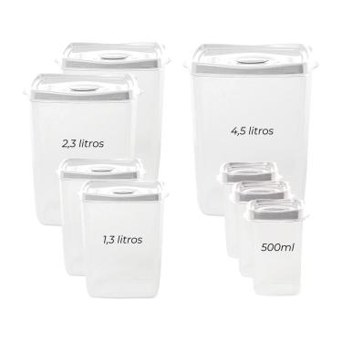 Imagem de Kit 8 Potes Porta Mantimentos Plasvale Branco