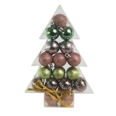 Imagem de Super Kit 34 Bolas Natal Verde E Rosê Texturas 3cm Na Caixa Pinheiro Decor - Magizi