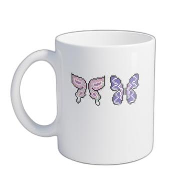 Imagem de Caneca Xícara de Café Porcelana 300ml Com Desenho Asas de Borboleta Pixel Art