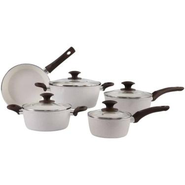 Imagem de Jogo de Panelas Brinox Cerâmico de Alumínio Vanilla 5 Peças Optima Essentials Ceramic Life Indução