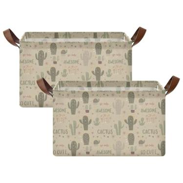 Imagem de Cestas de armário para prateleiras com alças, cestas organizadoras dobráveis para armazenamento e organização de quarto 40 x 29 x 25 cm cacto fofo pacote com 2