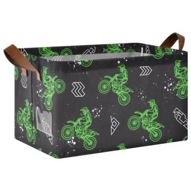 Imagem de Organizador de caixas Green Dirt Bikes para organização e quarto de armazenamento, cestas grandes de 40 x 28 x 25 cm para prateleiras para armazenamento de armário, pacote com 2