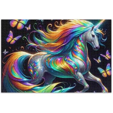 Imagem de Quebra-cabeças iridescentes de cavalo de unicórnio para adultos, 1000 peças, brinquedo, arte, diversão, família, quebra-cabeça, presentes para amantes de quebra-cabeça, 75 x 40 cm