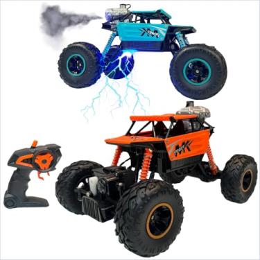 Imagem de Carrinho Controle Remoto Off Road 4X4 28Cm Bateria Recarregável Solta Fumaça Carroceria Em Liga Metálica Rodas De Borracha Design Aerodinâmico Potente E Resistente Diversão Garantida LARANJA