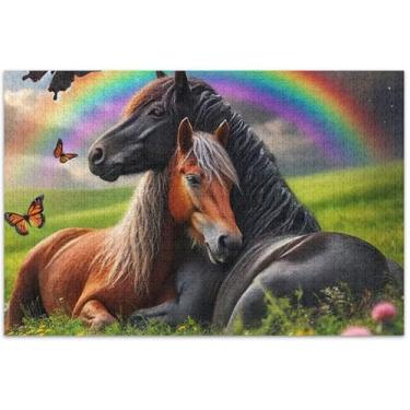 Imagem de Quebra-cabeça de cavalo animal fofo 1000 peças para adultos, presentes tecnológicos, quebra-cabeças divertidos para adultos, pintura de animais, 75 x 40 cm