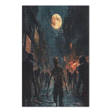 Imagem de Quebra-cabeças Zombie Horde in Dark Alley 500 para adultos, quebra-cabeças trippy para adultos com letras nas costas